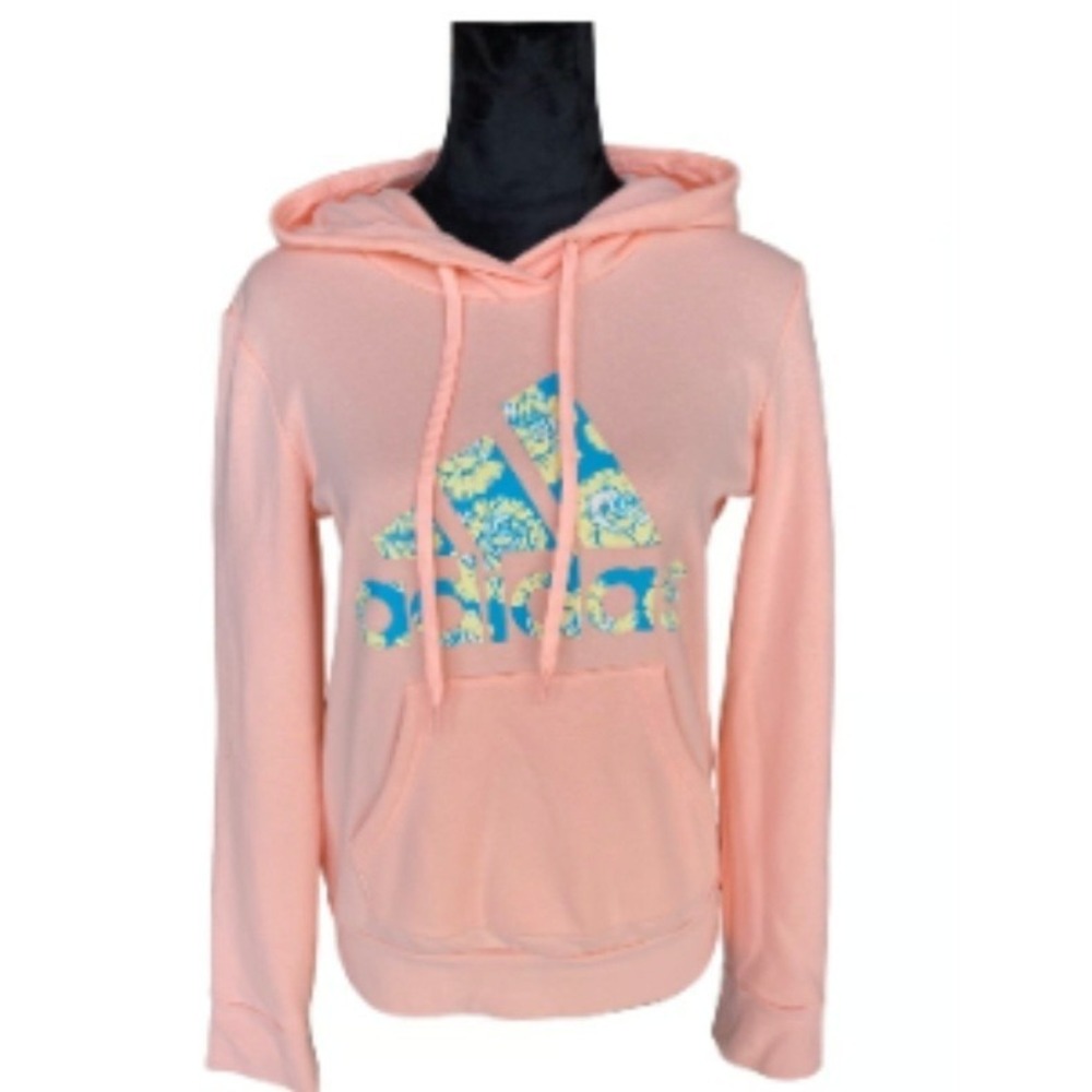Adidas Women's Peach Floral‎ Logo Hoodie Pullover Sweatshirt Graphic Sz M